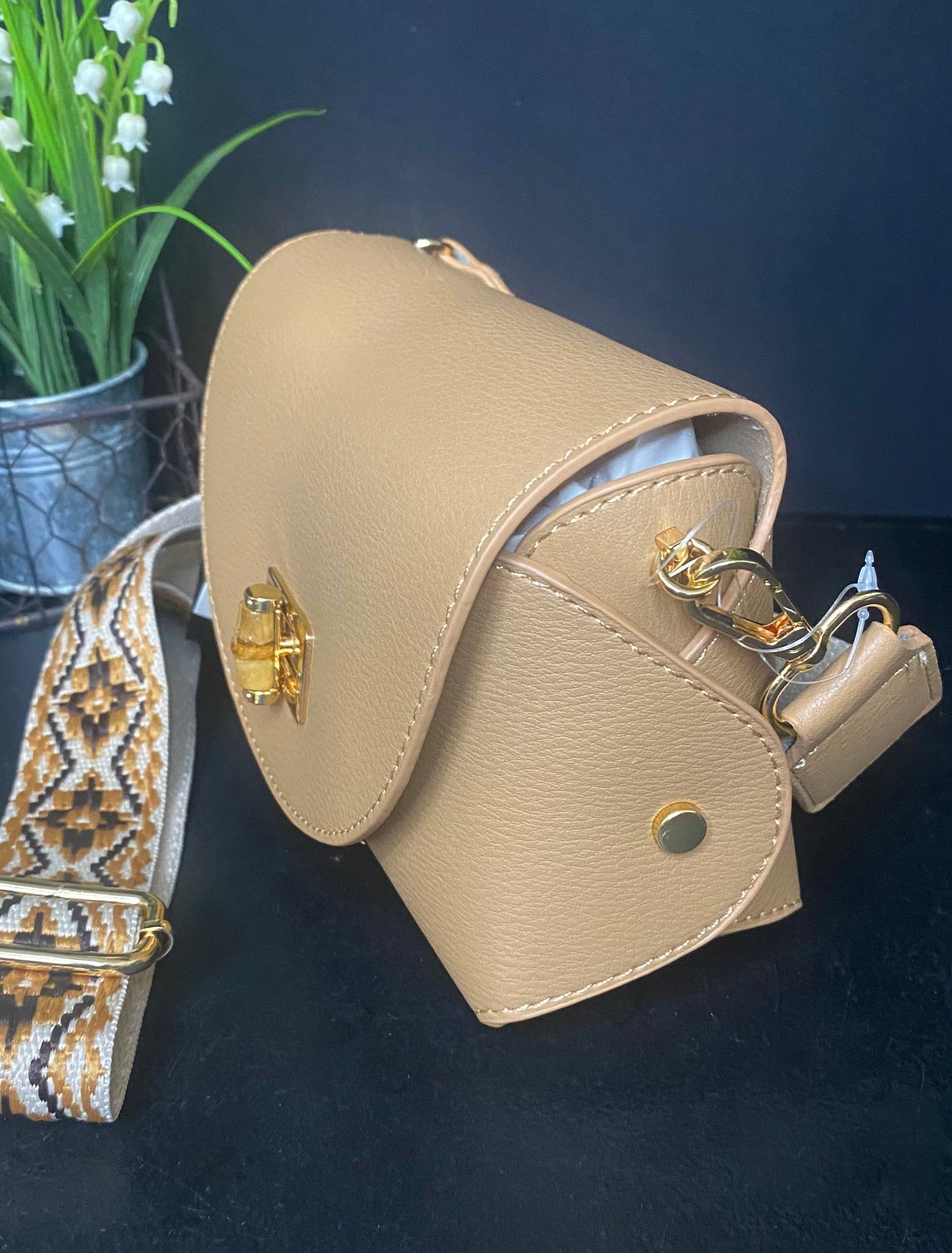 Tan and stitched crossbody
