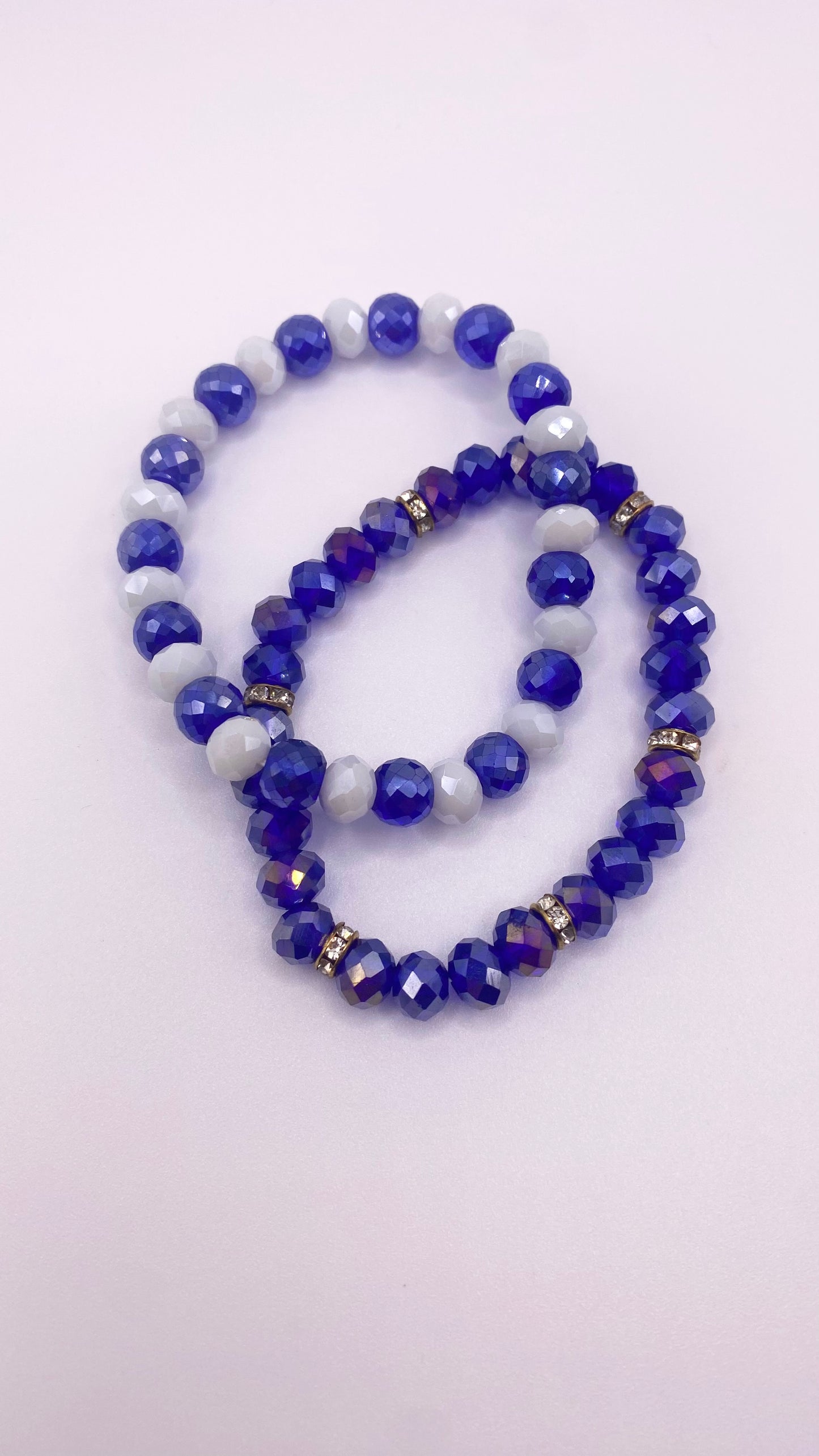 Blue and white stackable bracelet set