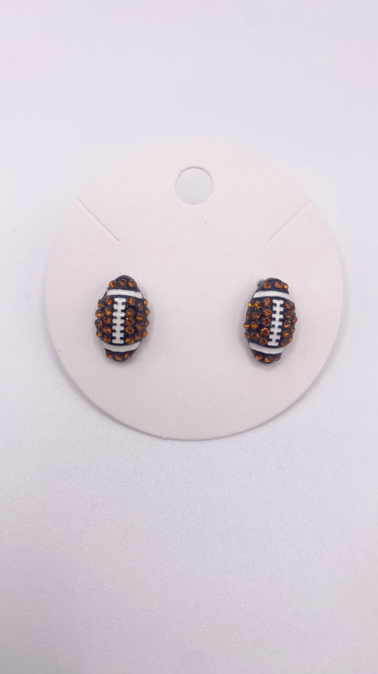 Bling football stud earrings