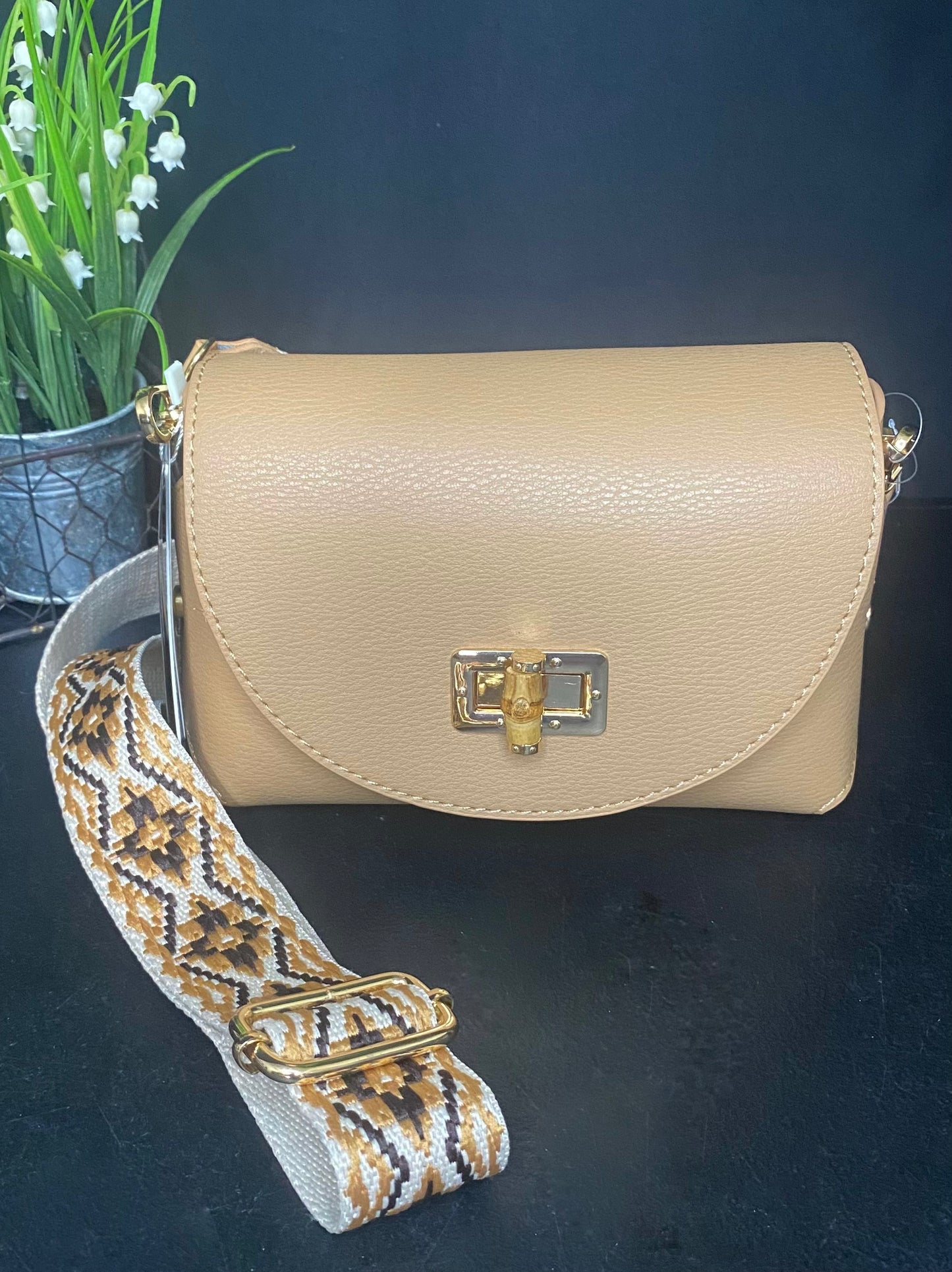 Tan and stitched crossbody